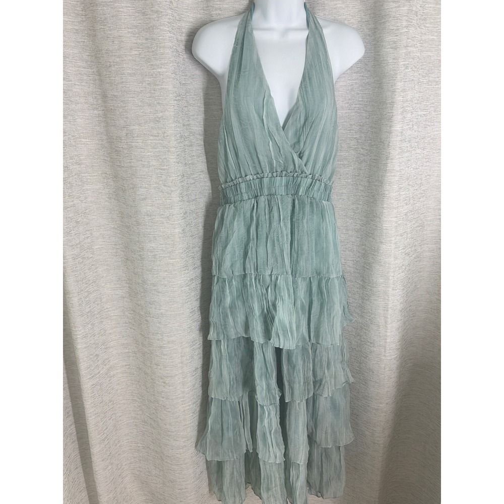 La' Ven Seafoam Green Tiered Halter Maxi Dress Smocked Waist NWT Medium